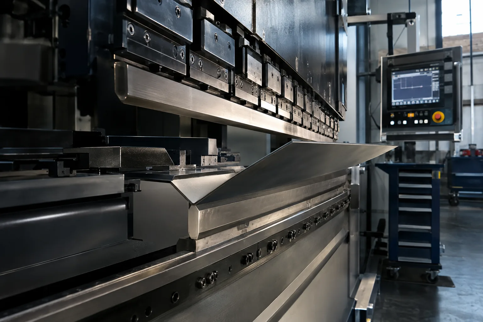 CNC press brake bending a steel sheet