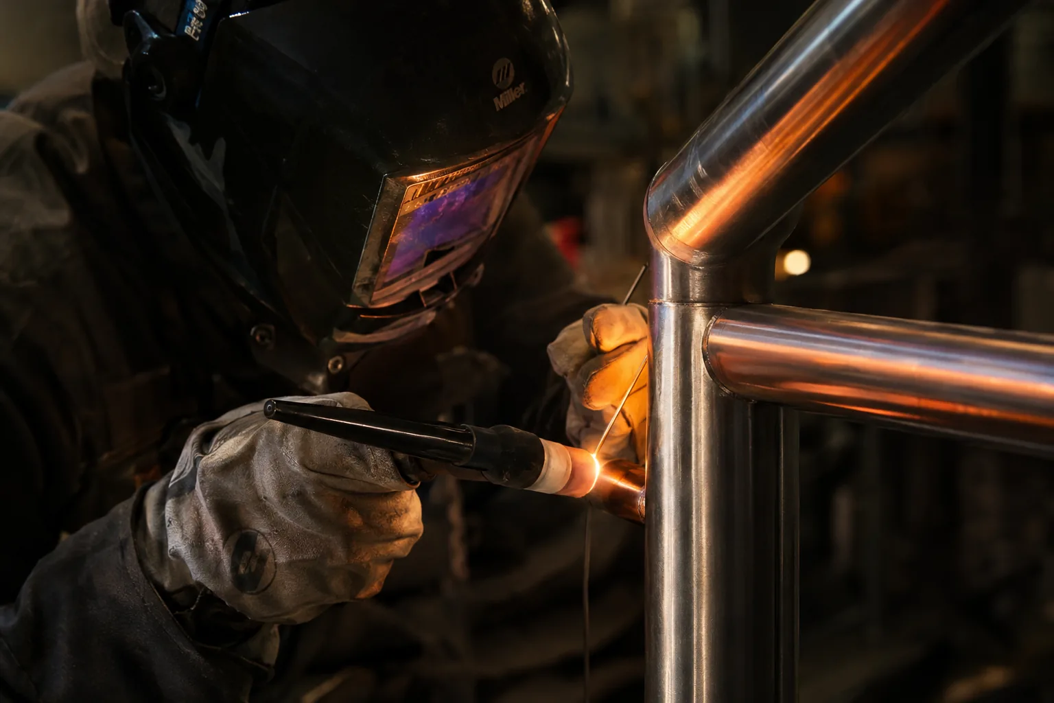 TIG welder joining stainless steel tubing